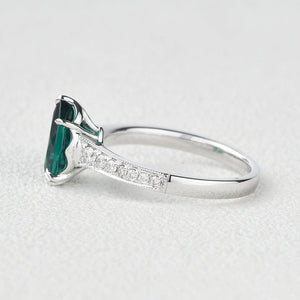 Classic 1.5CT Pear Shaped Lab Emerald White Gold Ring