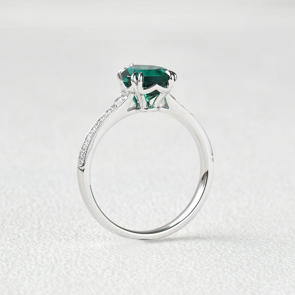 Classic 1.5CT Pear Shaped Lab Emerald White Gold Ring