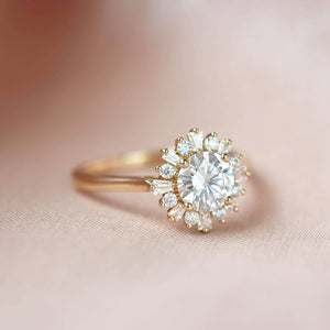 Sunflower Moissanite Halo Yellow Gold Inspired Ring