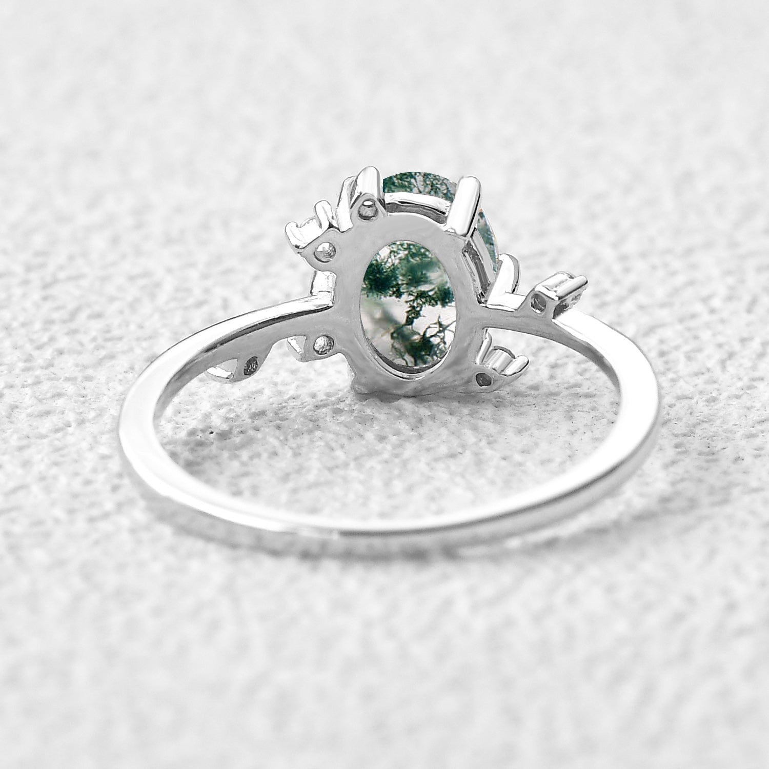 Oval Shaped Moss Agate Leaf Engagement Ring