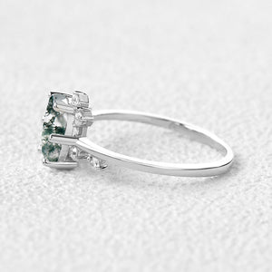 Oval Shaped Moss Agate Leaf Engagement Ring