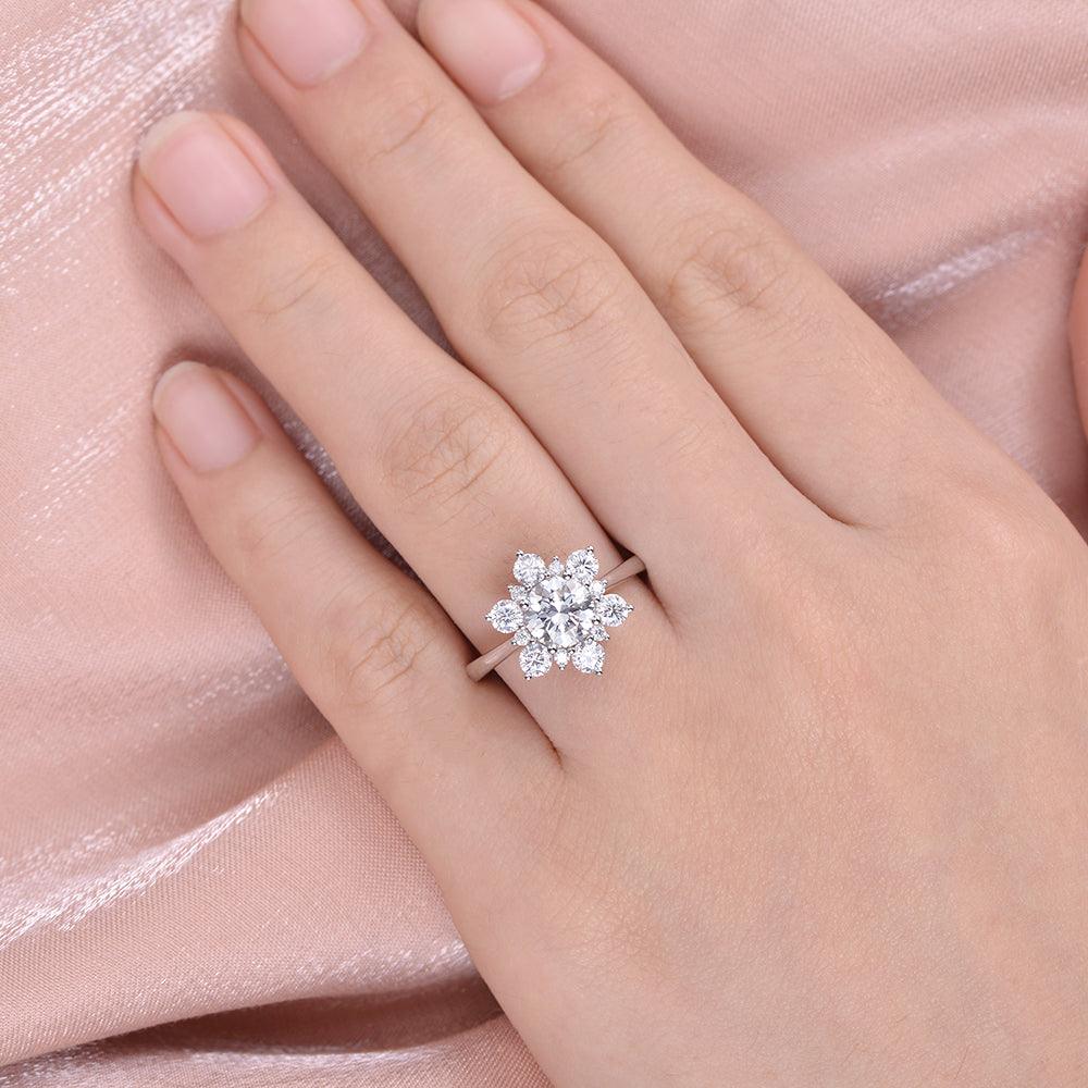 Snowflake Shaped Moissanite Art deco White Gold Ring