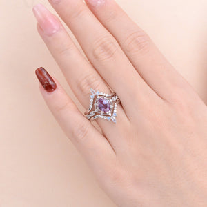 1.5CT Alexandrite Signature Vintage Luna Ring Set 3pcs