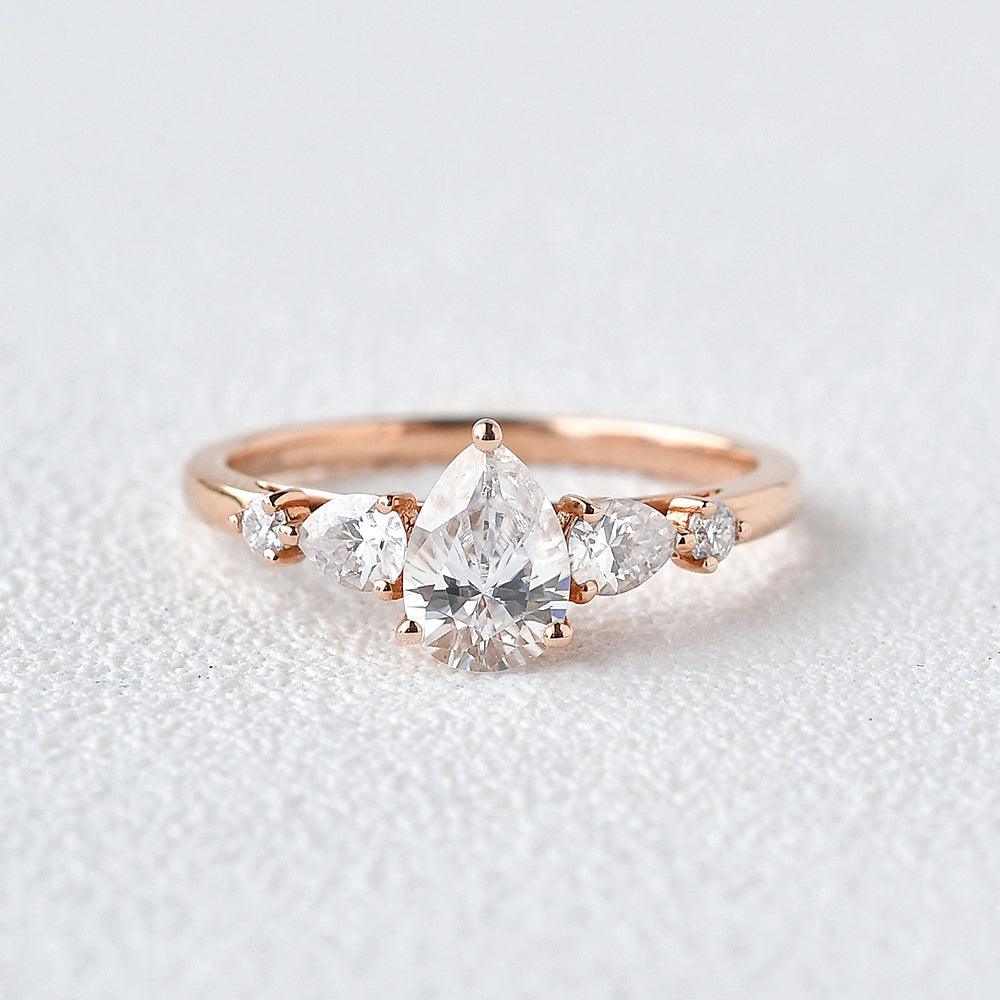 Stylist Pear Shaped Moissanite Rose Gold Ring