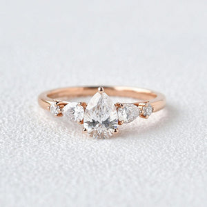 Stylist Pear Shaped Moissanite Rose Gold Ring
