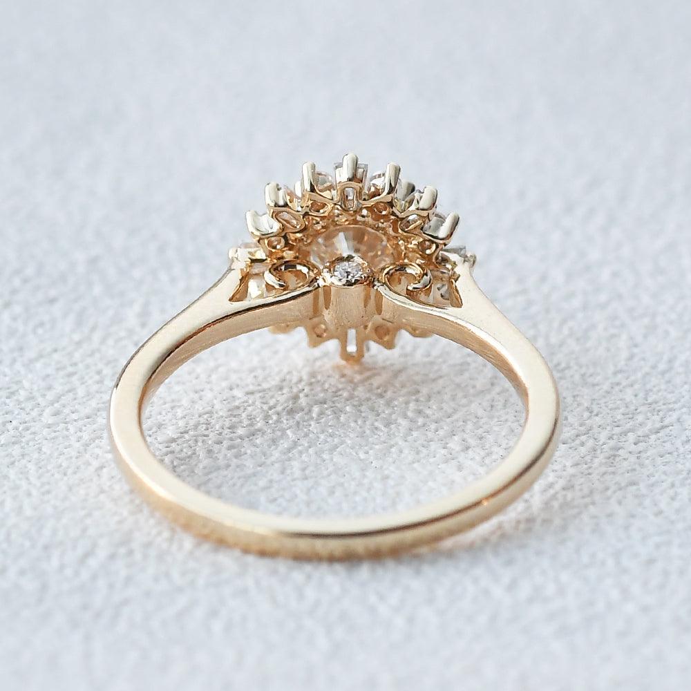 Sunflower Moissanite Halo Yellow Gold Inspired Ring