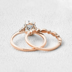 Vintage 2.0CT Oval Cut Moissanite Cluster Ring Set 2pcs