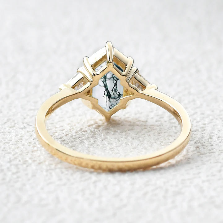 1.5ct Geometric Moss Agate Three-stone Vintage Ring