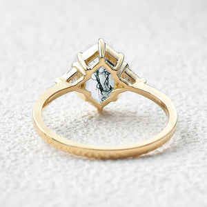 1.5ct Geometric Moss Agate Three-stone Vintage Ring