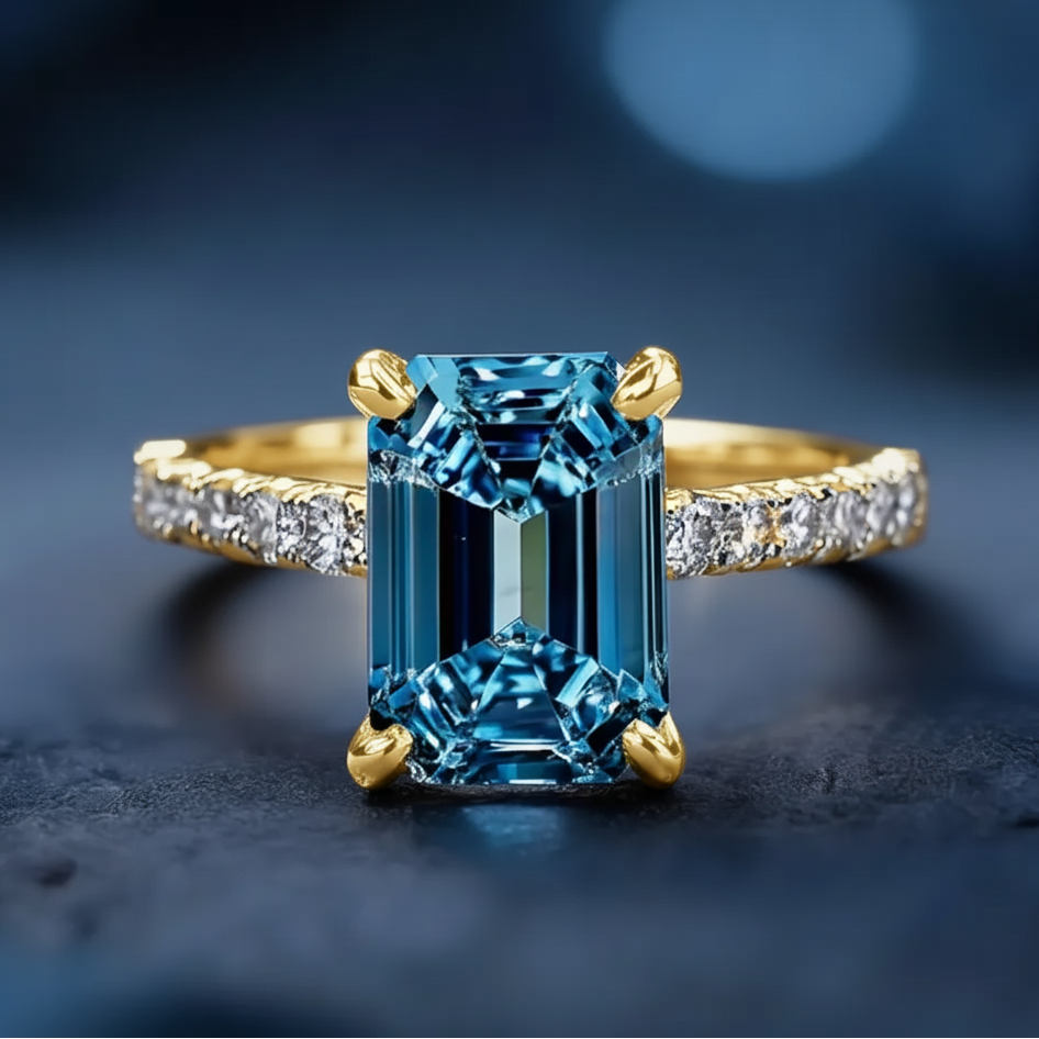The Blue Camellia | 3CT Emerald-Cut Solitaire Ring