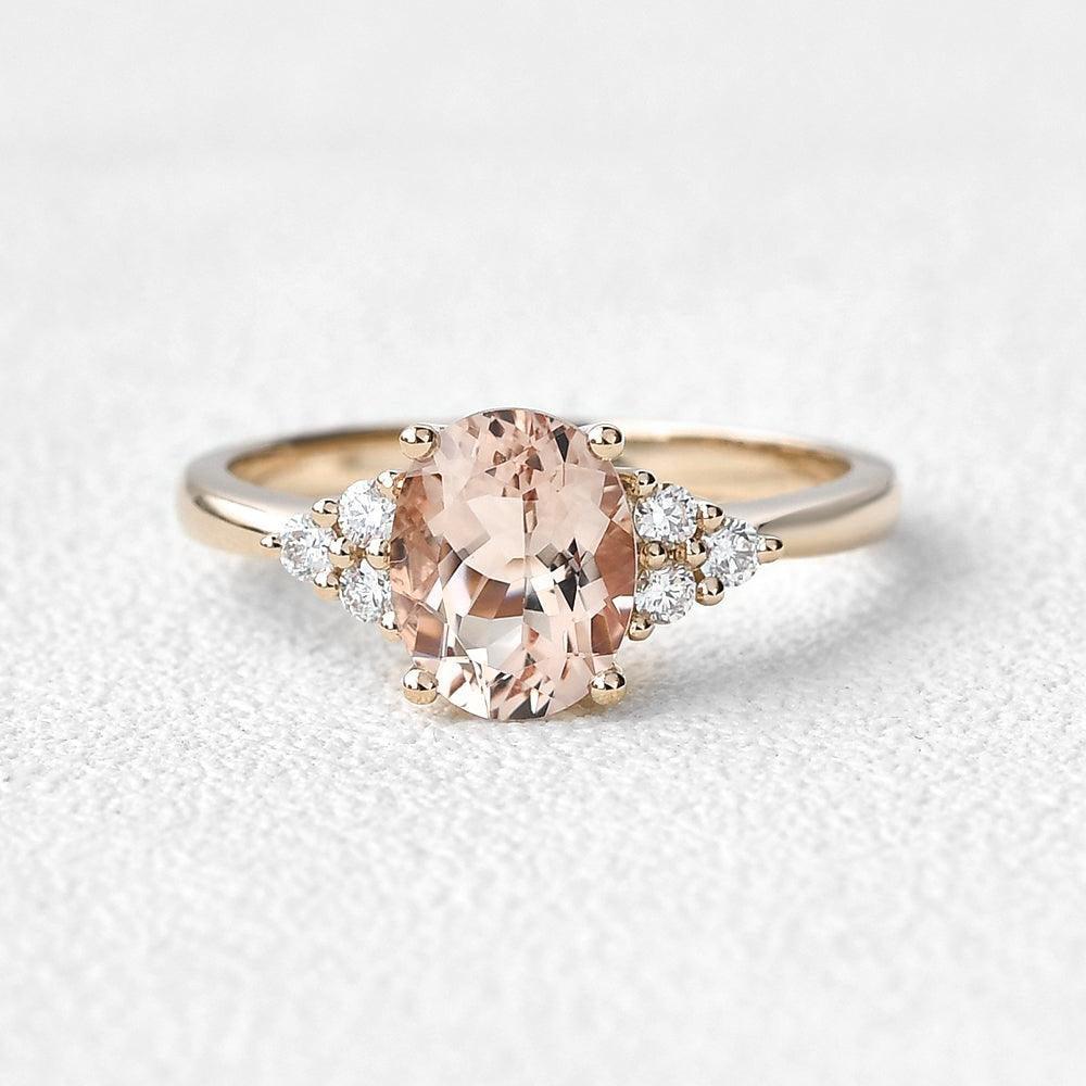 Oval Moss Agate Classic Cluster Engagement Ring - Aurora