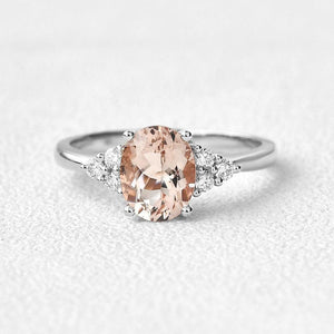 Oval Moss Agate Classic Cluster Engagement Ring - Aurora
