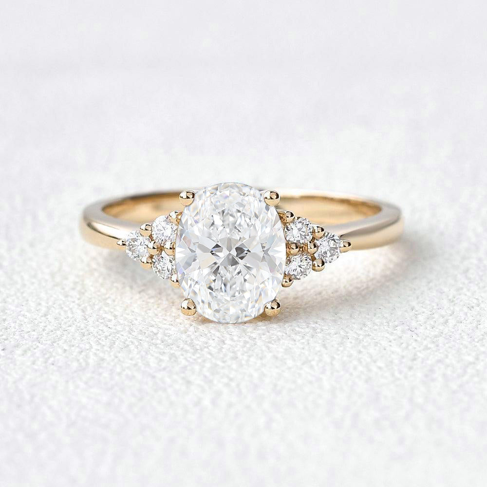 Oval Moss Agate Classic Cluster Engagement Ring - Aurora