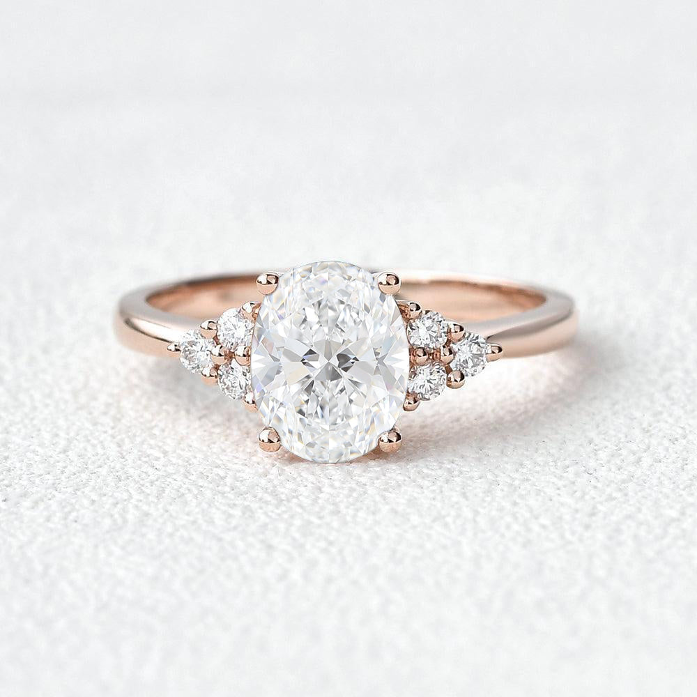 Oval Moss Agate Classic Cluster Engagement Ring - Aurora