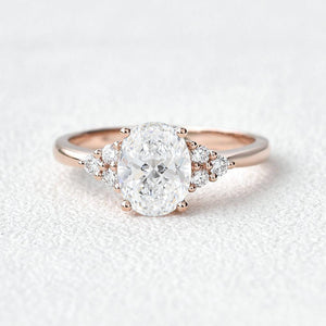 Oval Moss Agate Classic Cluster Engagement Ring - Aurora
