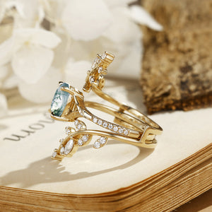 Daphne Oval Cut Moss Agate Cluster Enhancer Ring Set 2pcs