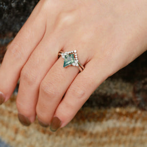Signature Vintage Moss Agate Engagement Ring Set 2pcs