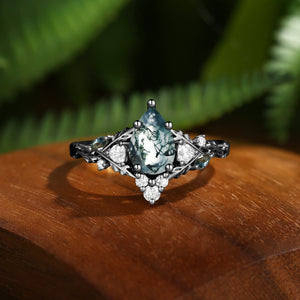 Katriel Pear Cut Lab Moss Agate Oak Leaf Engagement Ring