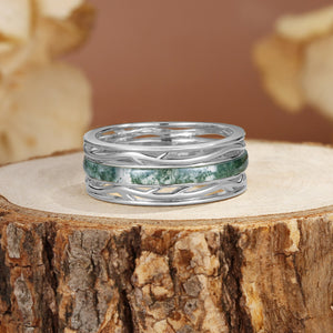 8MM Moss Agate Branch Yellow Gold Men Rings