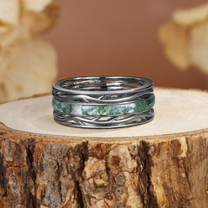 8MM Moss Agate Branch Yellow Gold Men Rings