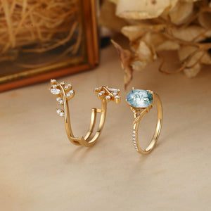 Daphne Oval Cut Moss Agate Cluster Enhancer Ring Set 2pcs