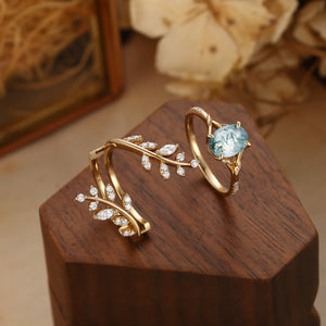 Daphne Oval Cut Moss Agate Cluster Enhancer Ring Set 2pcs