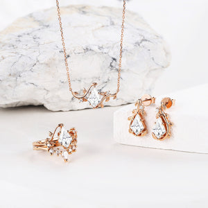 Nature Inspired - Unique Kite Cut Moss Agate Leafy Ring & Necklace & Earrings Sets 5PCS - Willow Jewelry Sets
