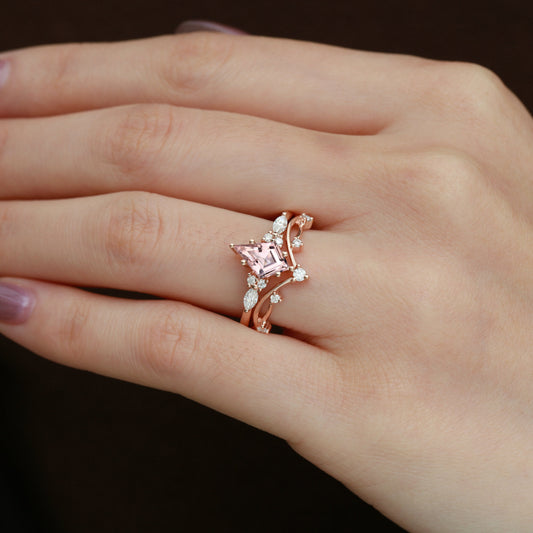 Moss Agate Leafy Cluster Engagement Ring Sets 2pcs