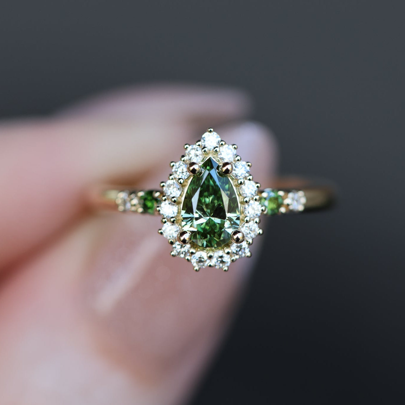 Stella's Mint | Classic Pear Cut Green Diamond Engagement Ring