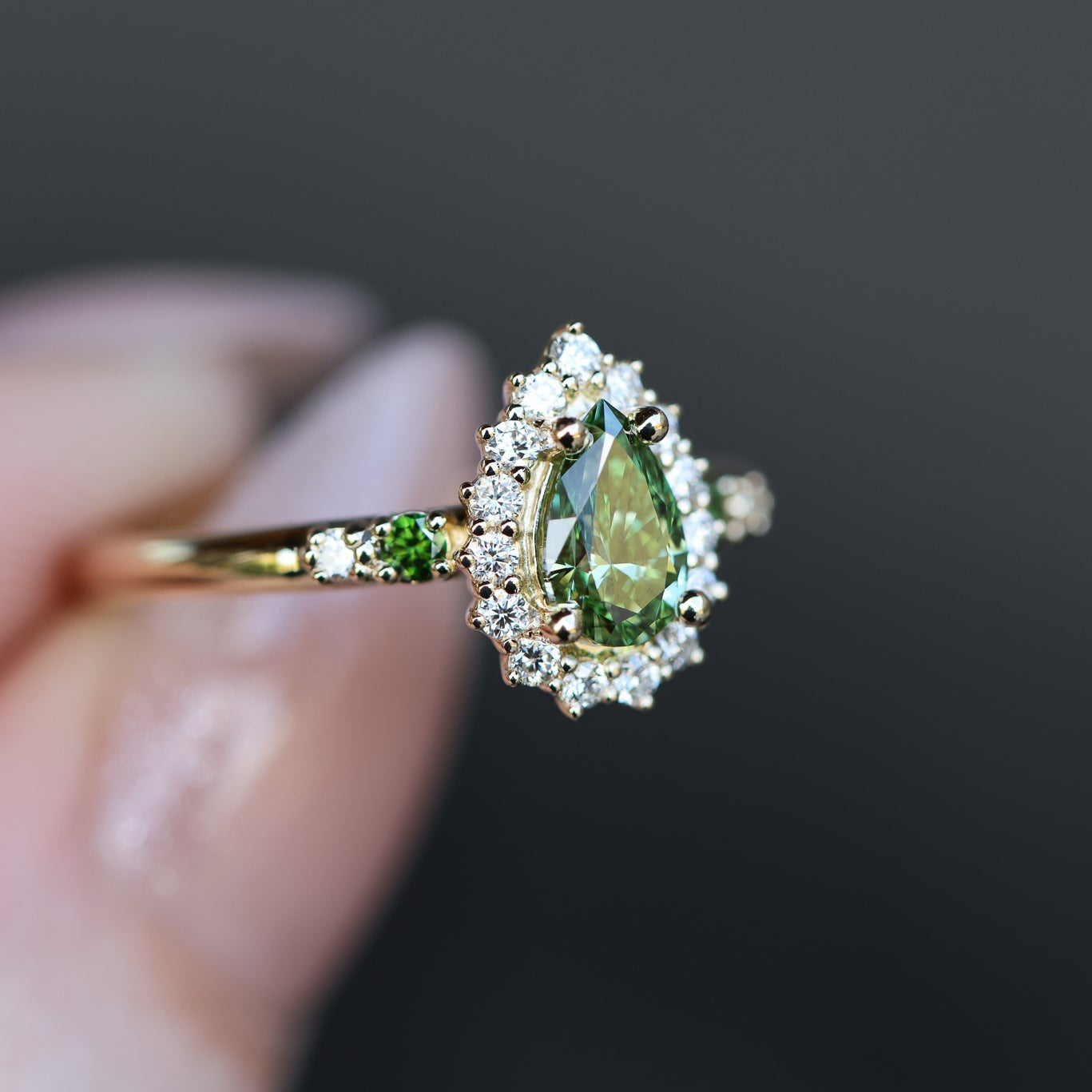 Stella's Mint | Classic Pear Cut Green Diamond Engagement Ring