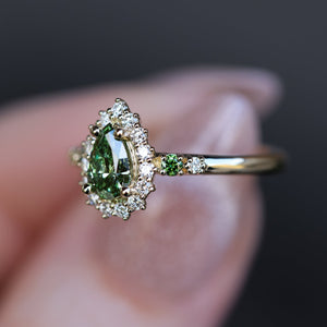 Stella's Mint | Classic Pear Cut Green Diamond Engagement Ring
