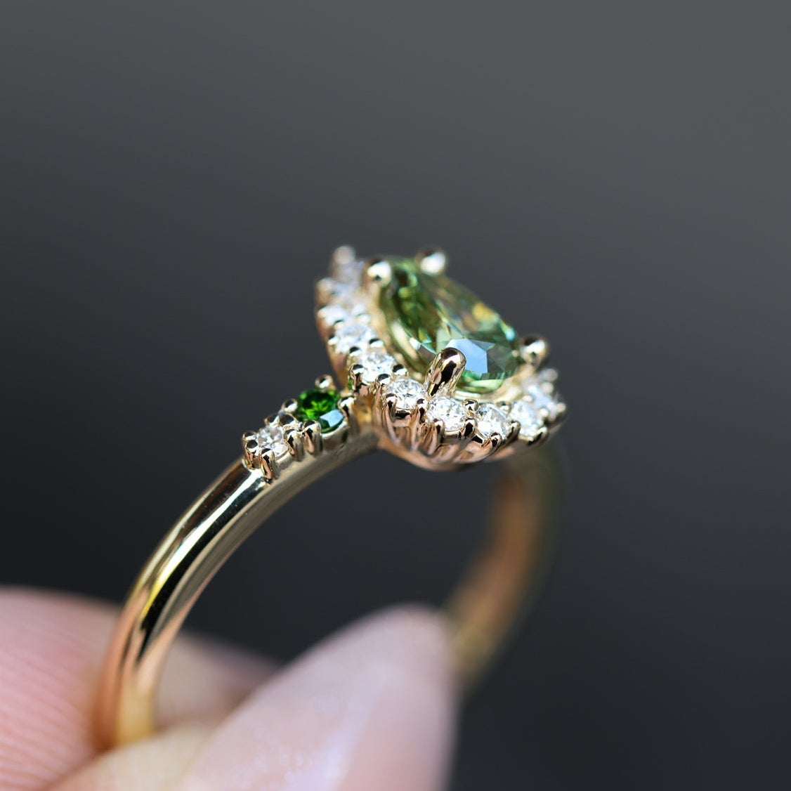 Stella's Mint | Classic Pear Cut Green Diamond Engagement Ring