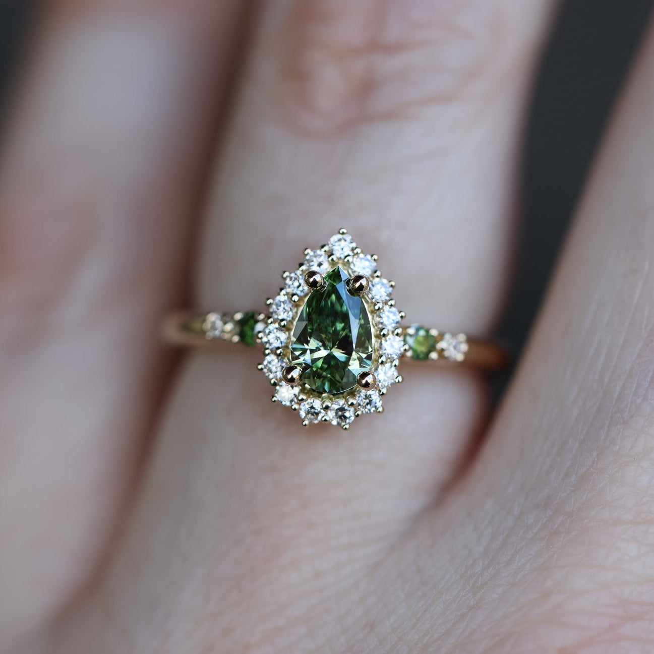 Stella's Mint | Classic Pear Cut Green Diamond Engagement Ring