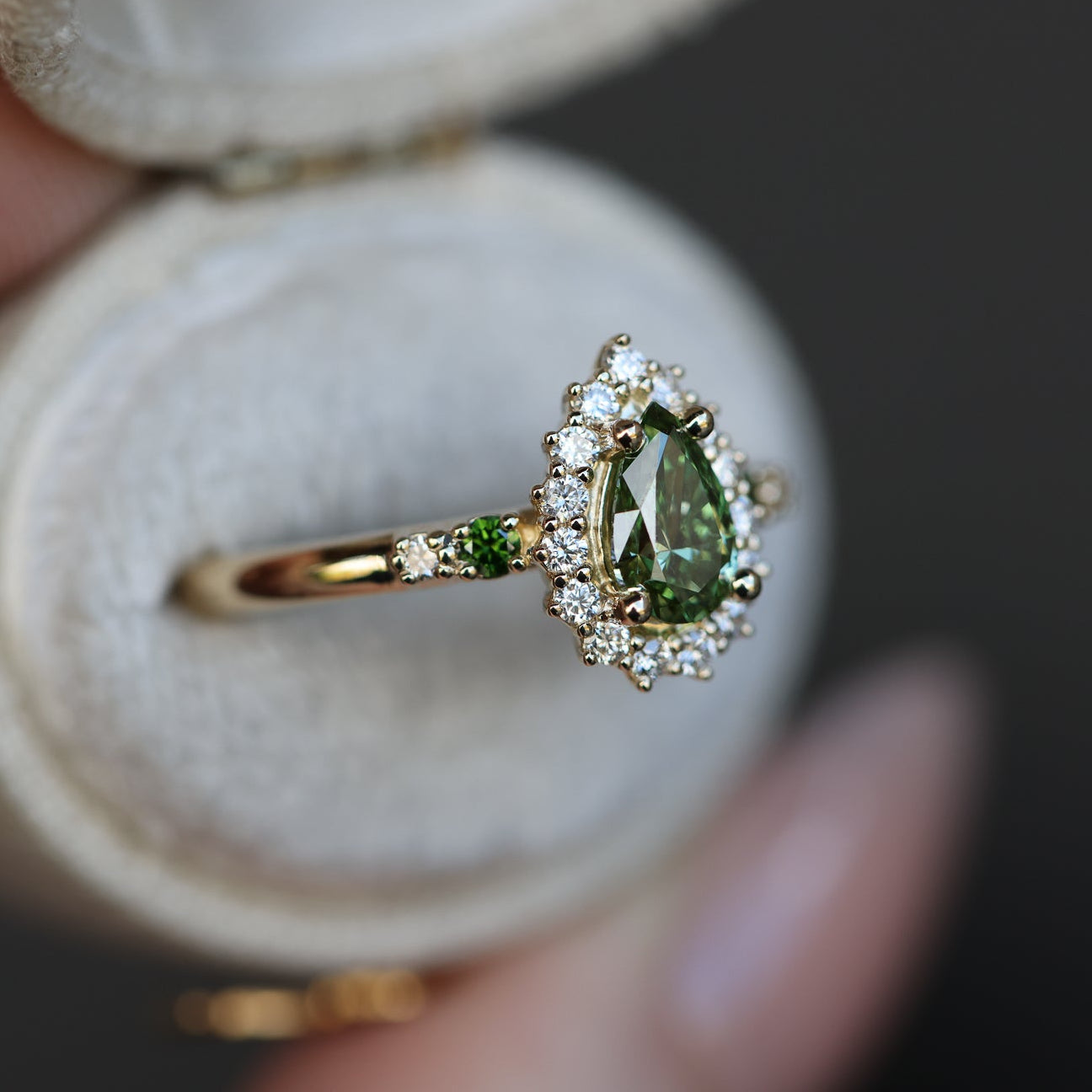 Stella's Mint | Classic Pear Cut Green Diamond Engagement Ring