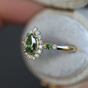 Stella's Mint | Classic Pear Cut Green Diamond Engagement Ring