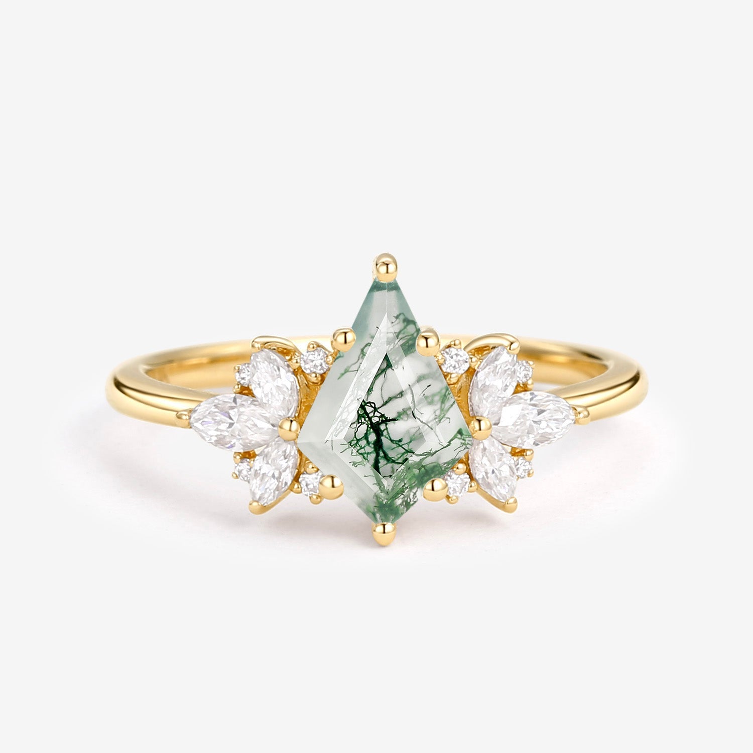 Unique Rose Gold Moss Agate Kite Cut Engagement Ring - Morpho