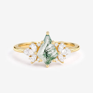 Unique Rose Gold Moss Agate Kite Cut Engagement Ring - Morpho