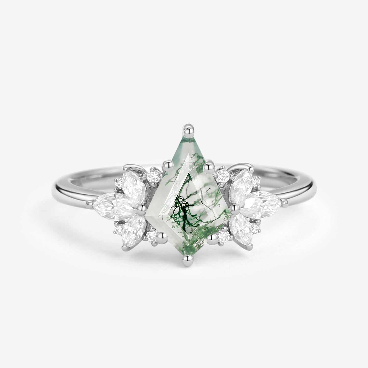Unique Rose Gold Moss Agate Kite Cut Engagement Ring - Morpho