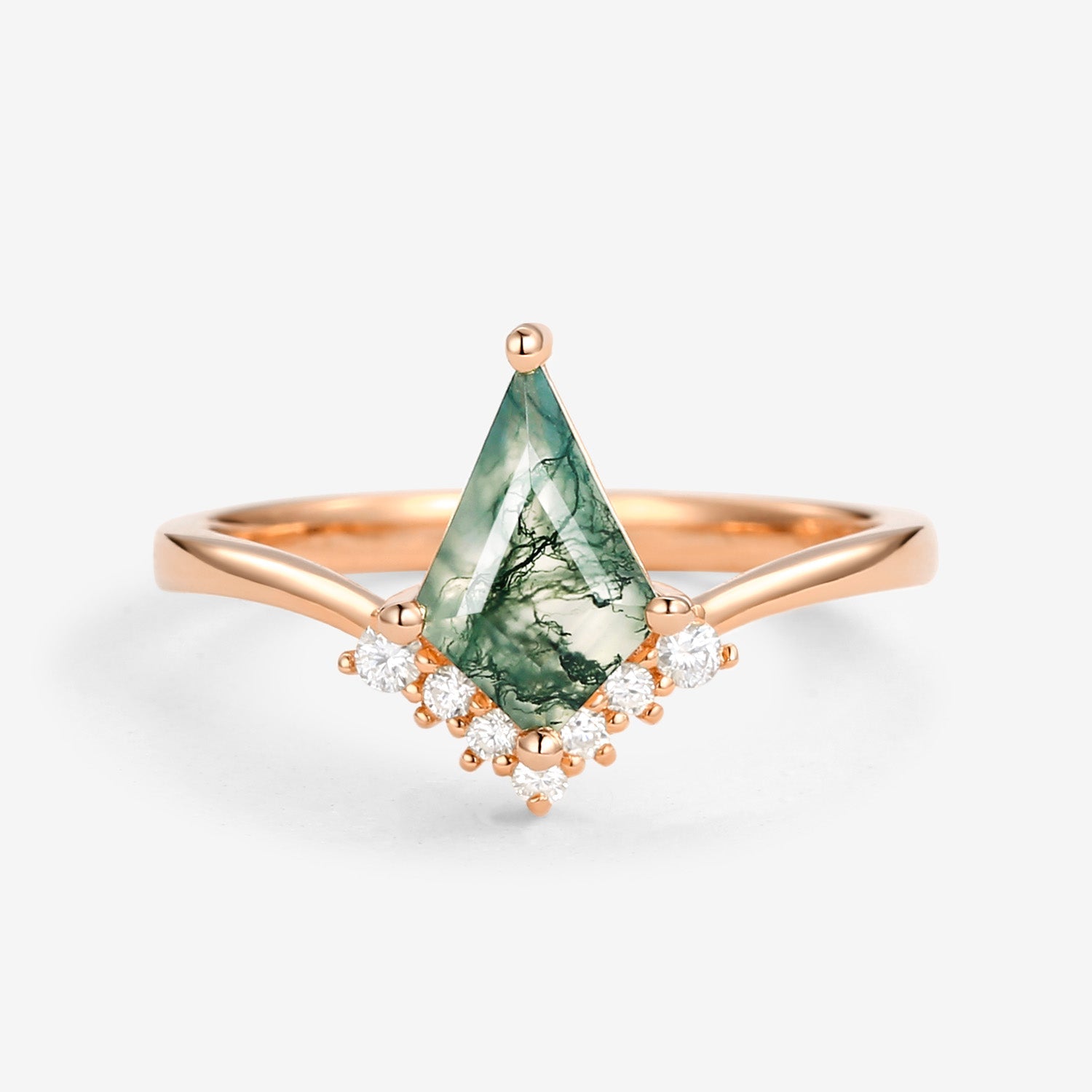 Unique Moss Agate Kite Cut Classic Engagement Ring - Nimbus