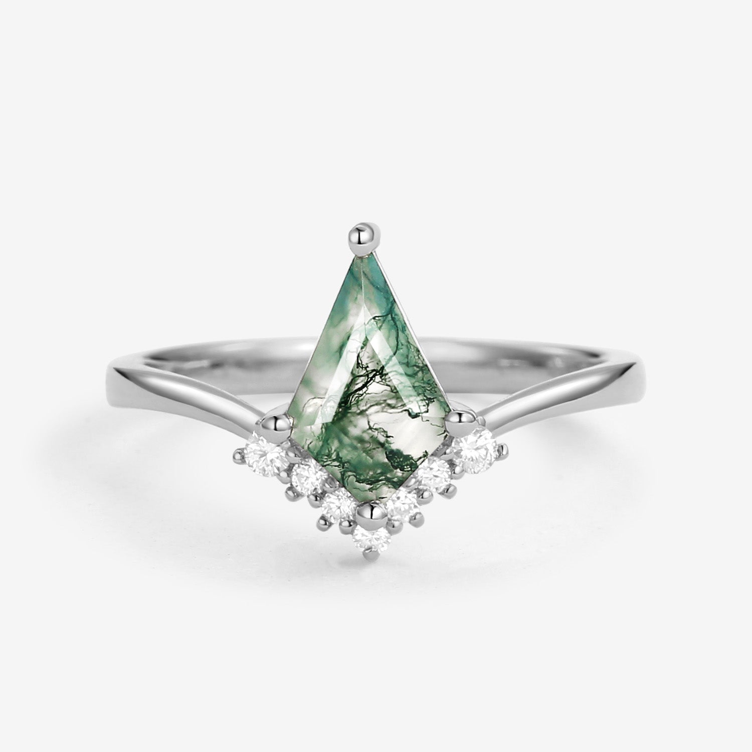Unique Moss Agate Kite Cut Classic Engagement Ring - Nimbus