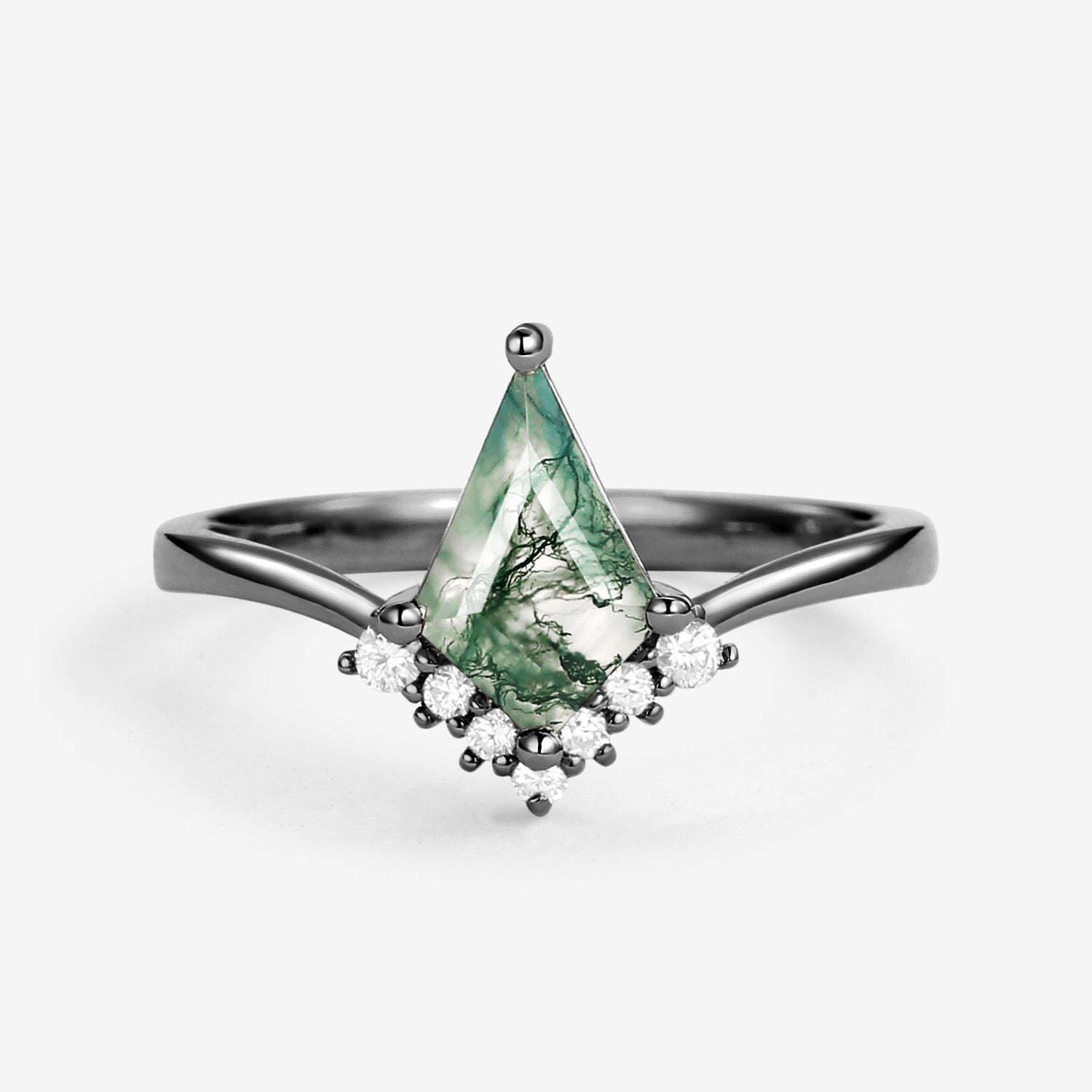Unique Moss Agate Kite Cut Classic Engagement Ring - Nimbus