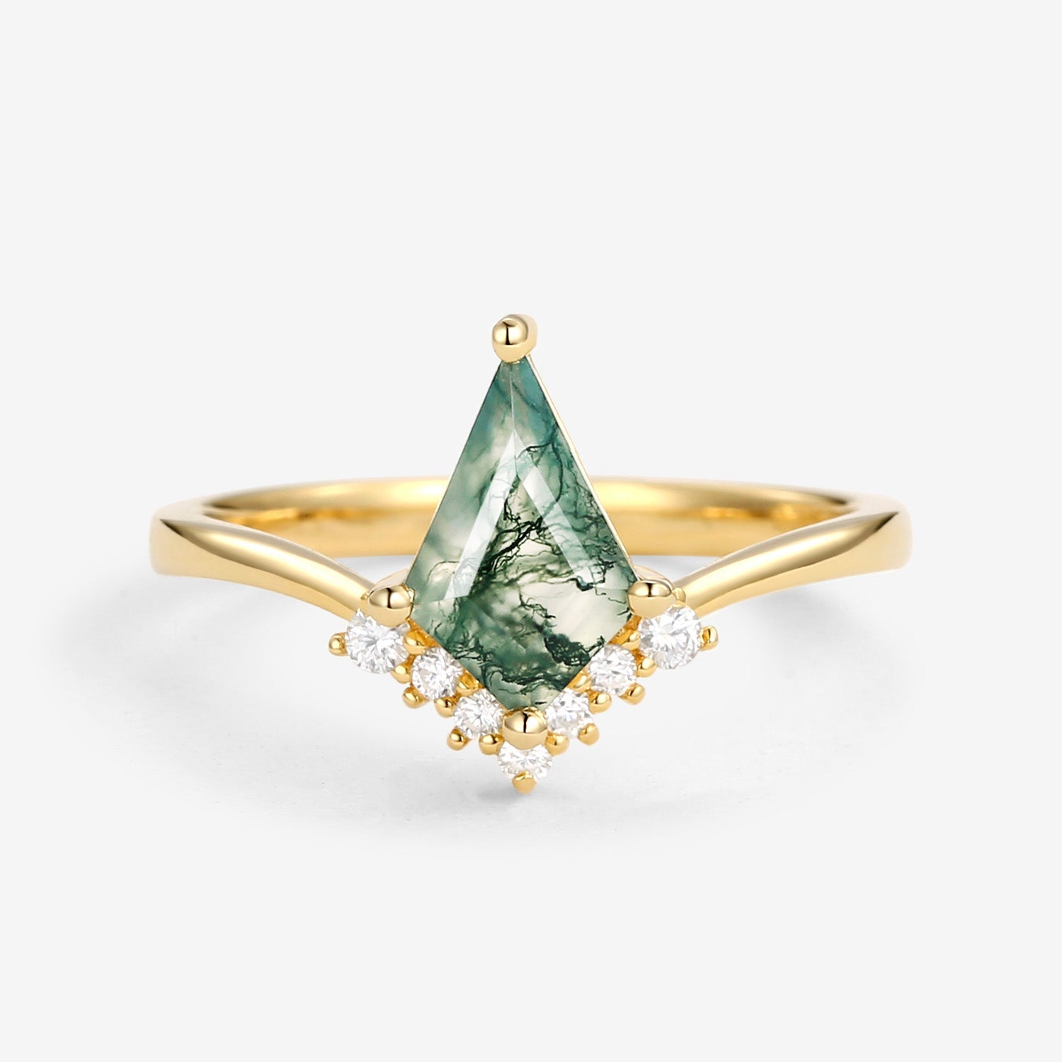 Unique Moss Agate Kite Cut Classic Engagement Ring - Nimbus