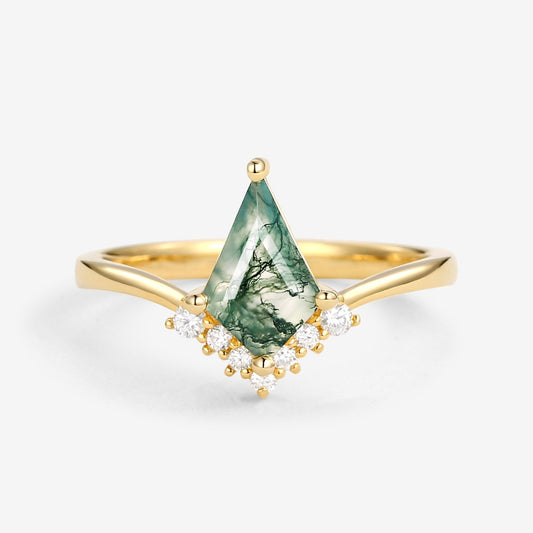 Unique Moss Agate Kite Cut Classic Engagement Ring - Nimbus