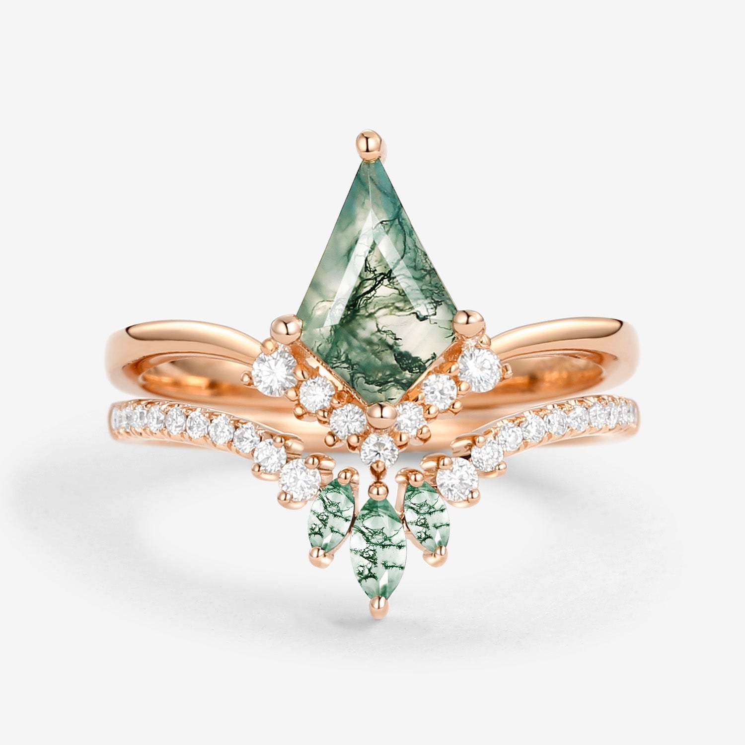 Kite Cut Moss Agate Classic Engagement Bridal Set 2pcs - Aero