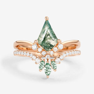 Kite Cut Moss Agate Classic Engagement Bridal Set 2pcs - Aero