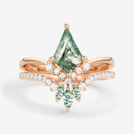 Kite Cut Moss Agate Classic Engagement Bridal Set 2pcs - Aero