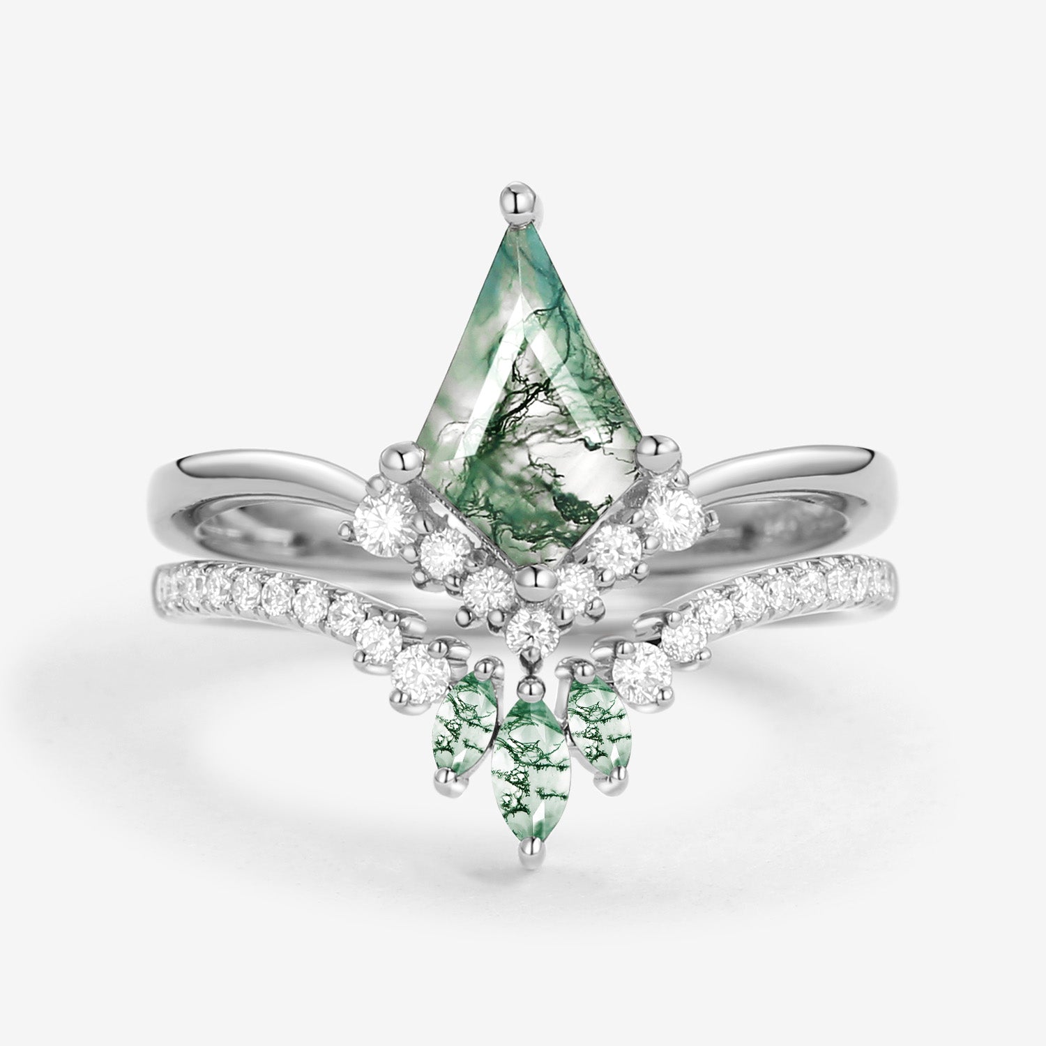 Kite Cut Moss Agate Classic Engagement Bridal Set 2pcs - Aero