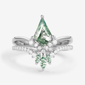 Kite Cut Moss Agate Classic Engagement Bridal Set 2pcs - Aero