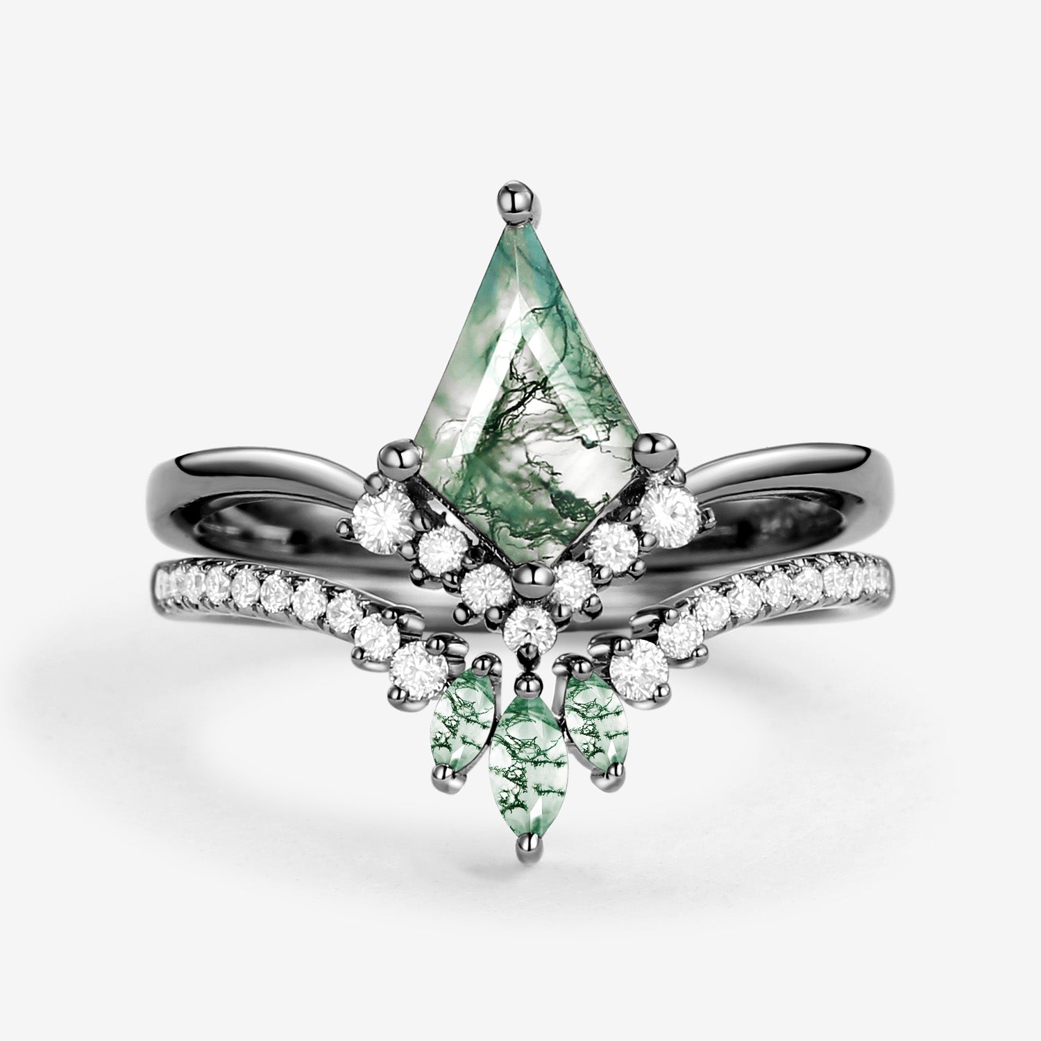 Kite Cut Moss Agate Classic Engagement Bridal Set 2pcs - Aero