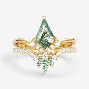 Kite Cut Moss Agate Classic Engagement Bridal Set 2pcs - Aero